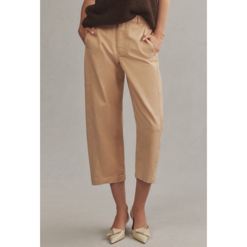 NEW ANTHROPOLOGIE MAEVE Curved Cropped Chino Pants in Khaki